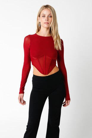 RED CORSET LONG SLEEVE TOP